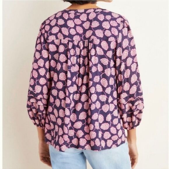 Anthropologie Maeve Cathy Pleated V-Neck Plum Top - Picture 4 of 11